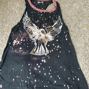 We The Free Black Graphic Bleach-Splatter Tank with Eagle Motif